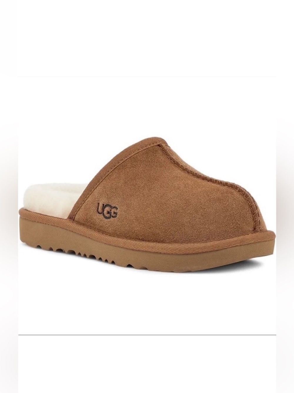UGG Keegan Chestnut Suede Shearling Slide Slippers Kids 10M Cozy House Shoes
